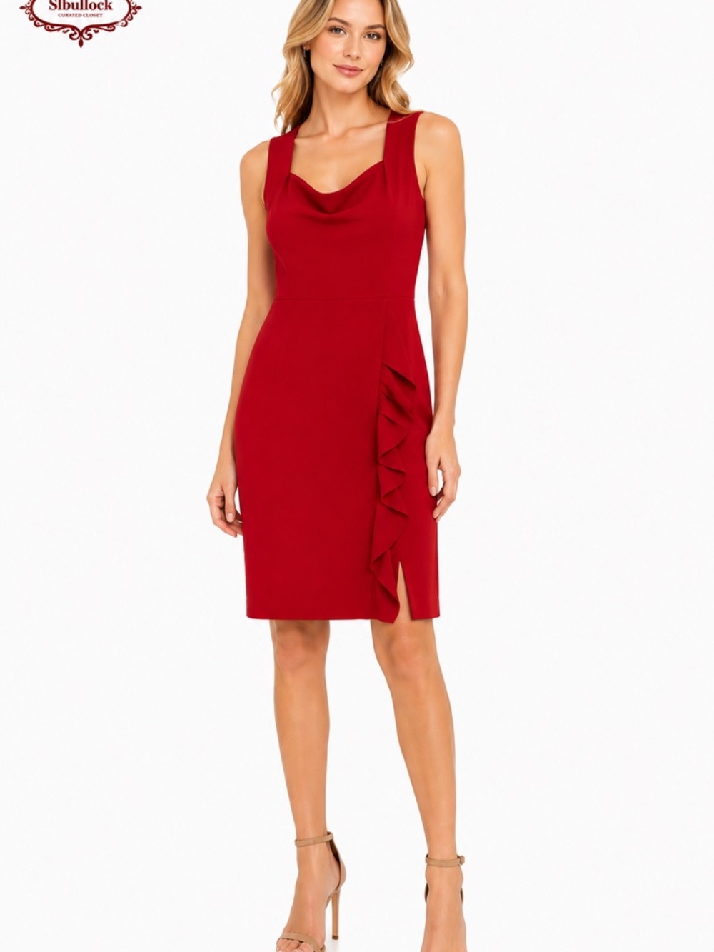 D41 Express Size 10 Red Sheath Dress NWOT Ruched Side Detail Fully Lined